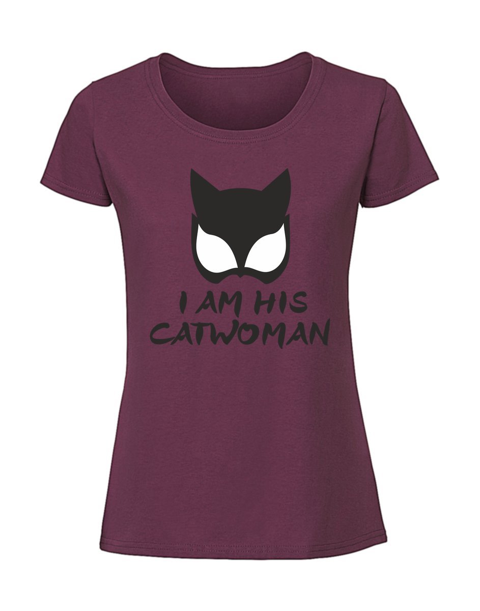 Damska koszulka z nadrukiem - I-AM-HIS-CATWOMAN Burgundowy XXL