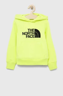 Bluzy dla dziewczynek - The North Face bluza dziecięca kolor zielony z kapturem z nadrukiem - grafika 1