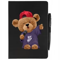 Zeszyty szkolne - NOTES CZARNY A5 + DŁUGOPIS HIPHOP RAPER MIŚ Wzory - miniaturka - grafika 1