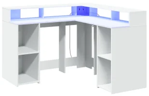 Elior Białe narożne biurko z podświetleniem LED L6-S34 - Biurka - miniaturka - grafika 1
