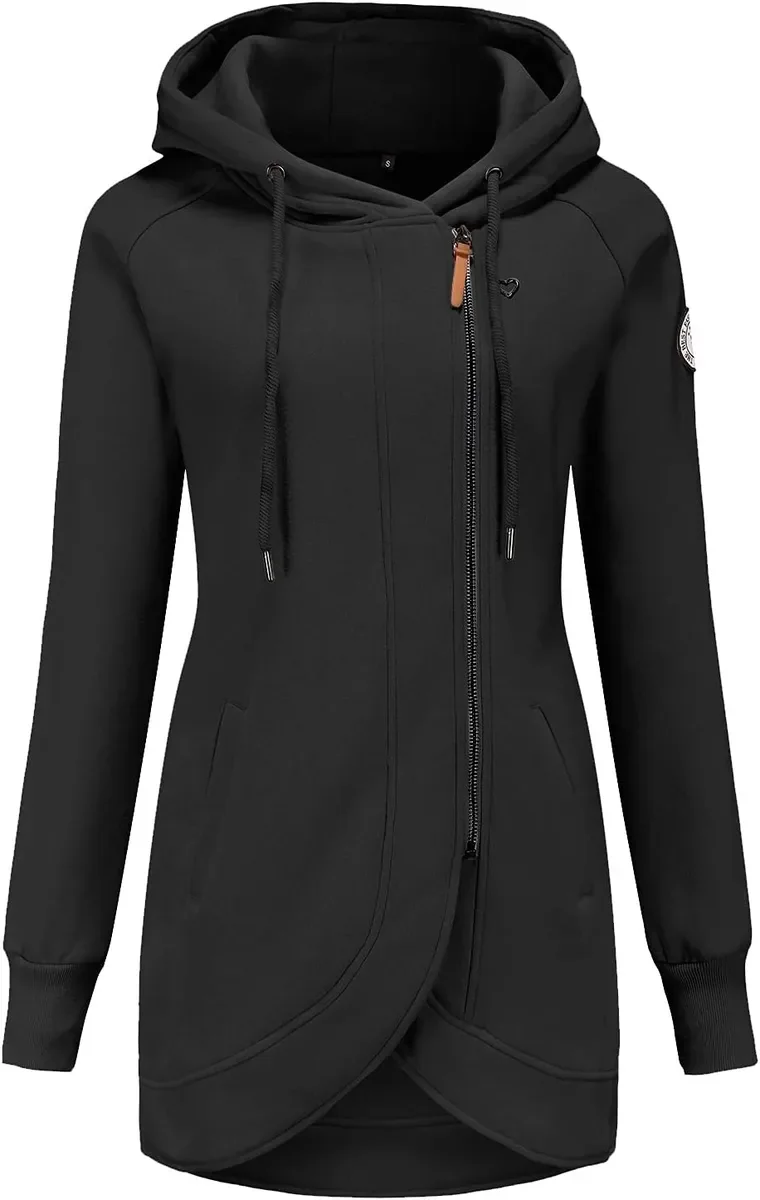 BLUZA DAMSKA DŁUGA CZARNA ZAMEK KAPTUR CIEPŁA ZIMOWA LUŹNA