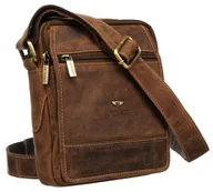 Torby męskie - Dwukomorowa męska torba na ramię mała skórzana listonoszka PETERSON brązowa miejska funkcjonalna kieszonki na suwak miejsce na telefon długi pasek - miniaturka - grafika 1