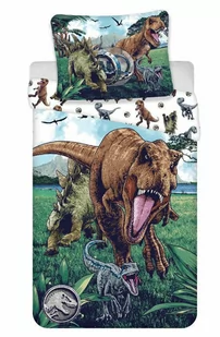Pościel 140x200 Park jurajski Dinozury zielona poszewka 70x90 JF 02 - Pościel dla dzieci - miniaturka - grafika 1