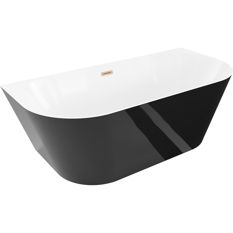 Mexen Oval Slim wanna wolnostojąca przyścienna 170 x 80 cm, biała/czarna, przelew miedź szczotkowana - 52661708075-65