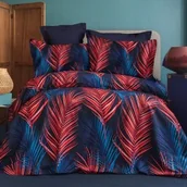 Pościel - Darymex Pościel satynowa 160x200 Lagoon granatowa czerwona liście Luxury 23 - miniaturka - grafika 1