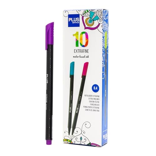 Plus Office 10 cienkich pisaków 0,4 mm, idealne do pisania, malowania i rysowania, długopisów szkolnych z cienką końcówką, kolorowy tusz na bazie wody (neonowy fioletowy)