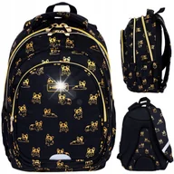 Plecaki szkolne i tornistry - PLECAK SZKOLNY MŁODZIEŻOWY TORNISTER DLA DZIEWCZYN CZARNY ZŁOTE PIESKI PIES - miniaturka - grafika 1