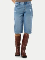 Spodnie sportowe damskie - Noisy May Szorty jeansowe Welsie 27034305 Niebieski Regular Fit - miniaturka - grafika 1