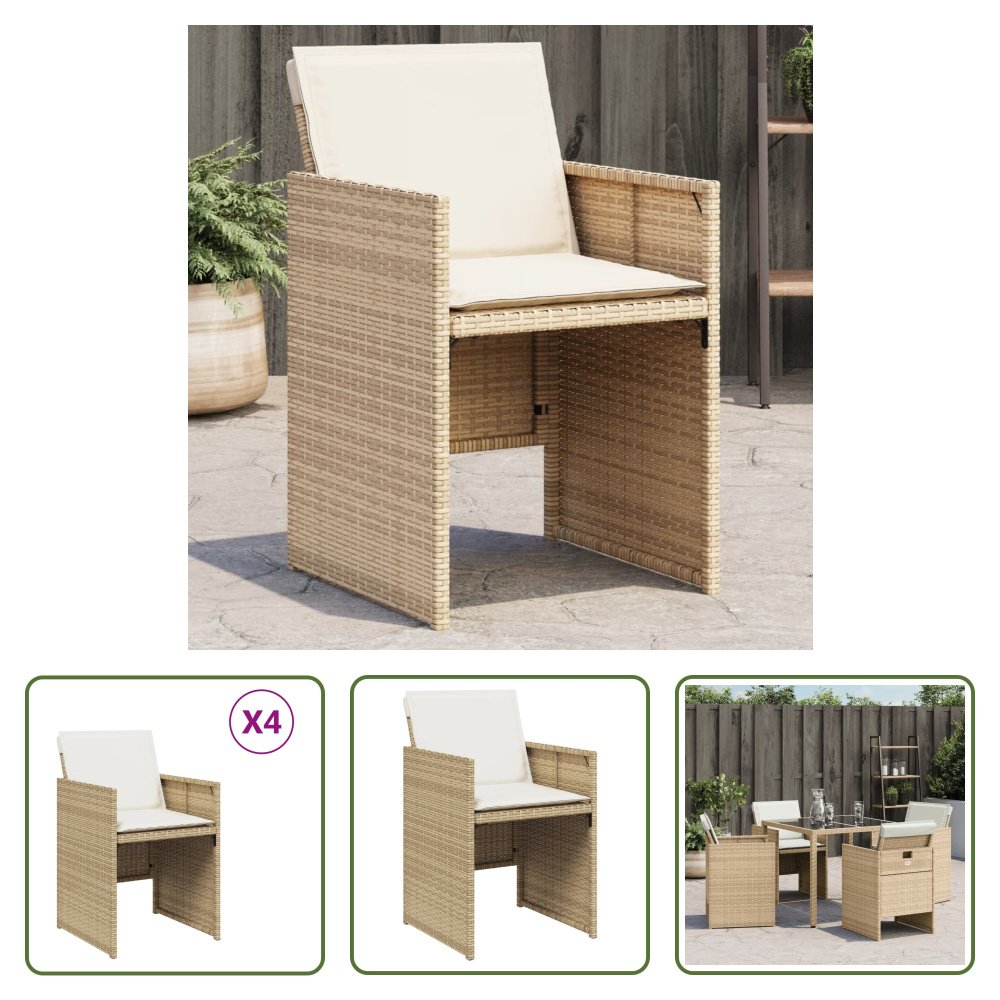 The Living Store Krzesła ogrodowe z poduszkami 4 szt. Beżowy polirattan