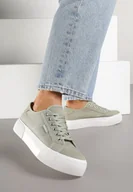 Trampki damskie - Zielone Casualowe Trampki przed Kostkę na Platformie ze Sznurowaniem Reapita - miniaturka - grafika 1