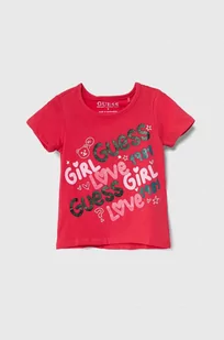 Guess t-shirt dziecięcy kolor różowy - Koszulki dla dziewczynek - miniaturka - grafika 1