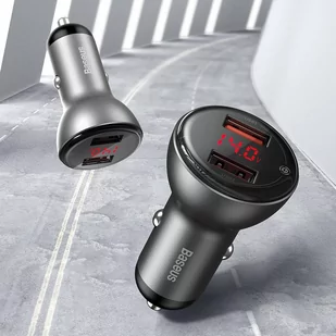 Baseus ładowarka samochodowa 2x USB 45 W 5 A Quick Charge 3.0 Huawei SCP z ekranem LCD szary (CCBX-B0G) - Ładowarki samochodowe - miniaturka - grafika 7