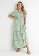 Sukienki - Miętowa Sukienka Maxi z Gumką w Pasie i Koronkowymi Wstawkami Anandia - miniaturka - grafika 1