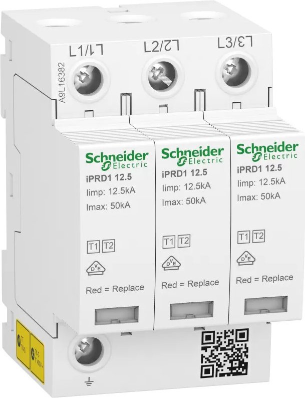 Schneider Electric Ogranicznik przepięć iPRD1 12.5R-T12-3 3-biegunowy T1+T2 B+C 12,5kA ze stykiem A9L16382 A9L16382