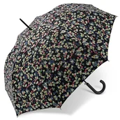 Parasole - Happy Rain 41106 parasolka parasol damski długi czarny w kwiaty Automat - miniaturka - grafika 1