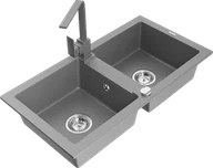 Zlewozmywaki z baterią - Mexen Mario zlewozmywak granitowy 2-komorowy z baterią kuchenną Rita, szary - 6504-71-670300-71 - miniaturka - grafika 1
