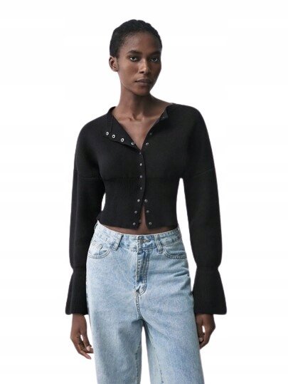 SHEIN DAMSKI SWETER CZARNY Z DŁUGIM RĘKAWKIEM DO PASA CASUAL 38 11DB