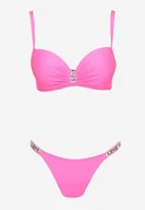 Stroje kąpielowe - Fuksjowe Bikini Usztywnianym Biustonoszem z Regulowanymi Ramiączkami Zdobione Cyrkoniami Sloella - miniaturka - grafika 1