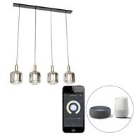 Lampy sufitowe - QAZQA Inteligentna lampa wisząca czarna z przydymionym szkłem 4-punktowym z Wifi A60 - Zuzanna - miniaturka - grafika 1