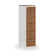 Szafy biurowe - Kartoteka metalowa PRIMO z drewnianym frontem A4, 5 szuflad, biały/orzech - miniaturka - grafika 1