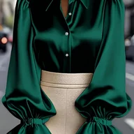 Koszule damskie - TEMU Elegancka satynowa bluzka damska z rękawami w kształcie dzwona - BK - miniaturka - grafika 1