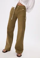 Spodnie damskie - Stradivarius D77 Spodnie minimalistyczne z kieszeniami Khaki 36 - miniaturka - grafika 1