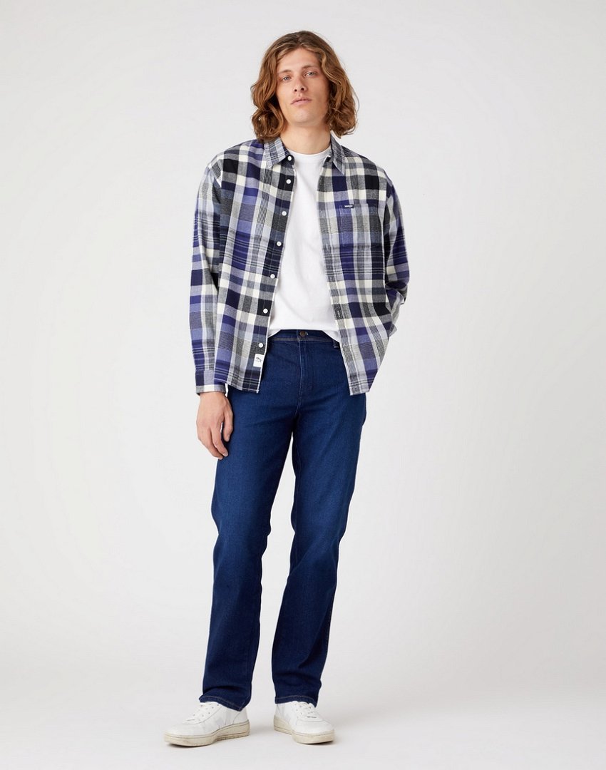 Wrangler 1 Pkt Shirt Męska Koszula W Kratę Długi Rękaw Stone Wash W5D6Cnx4Q-4Xl