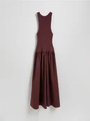 Swetry damskie - Reserved - Sukienka maxi z popelinowym dołem - bordowy - miniaturka - grafika 1