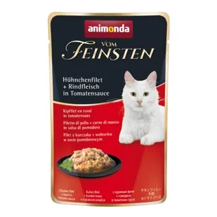 animonda Vom Feinsten 18 x 50 g z filetem z kurczaka i mięsem wołowym, w sosie pomidorowym - Mokra karma dla kotów - miniaturka - grafika 1