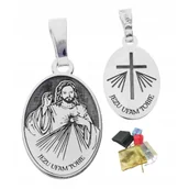 Dewocjonalia - Medalik Najświętsze Serce Srebrny Jezu Ufam Tobie Chrzest Komunia Pr.925 - miniaturka - grafika 1