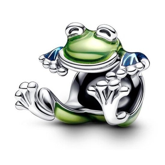 Zawieszka Charms SREBRO 925 Koralik Zielona Żaba