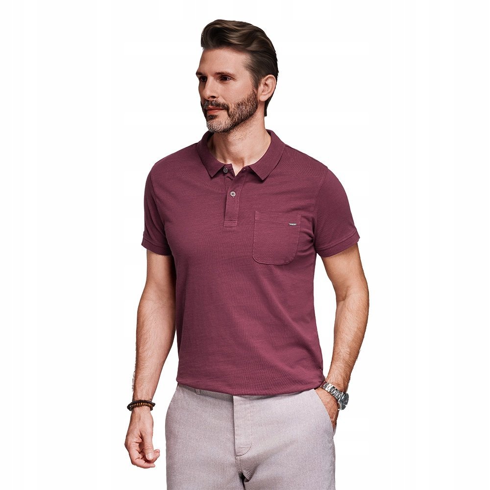 Klasyczna koszulka polo z bawełnianej dzianiny bordowa V6 OM-POWS-0142 XL