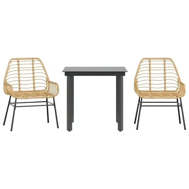 Zestaw Mebli Ogrodowych Rattan PE i Stal, Stół 80x80x74 cm, Krzesła 57x6