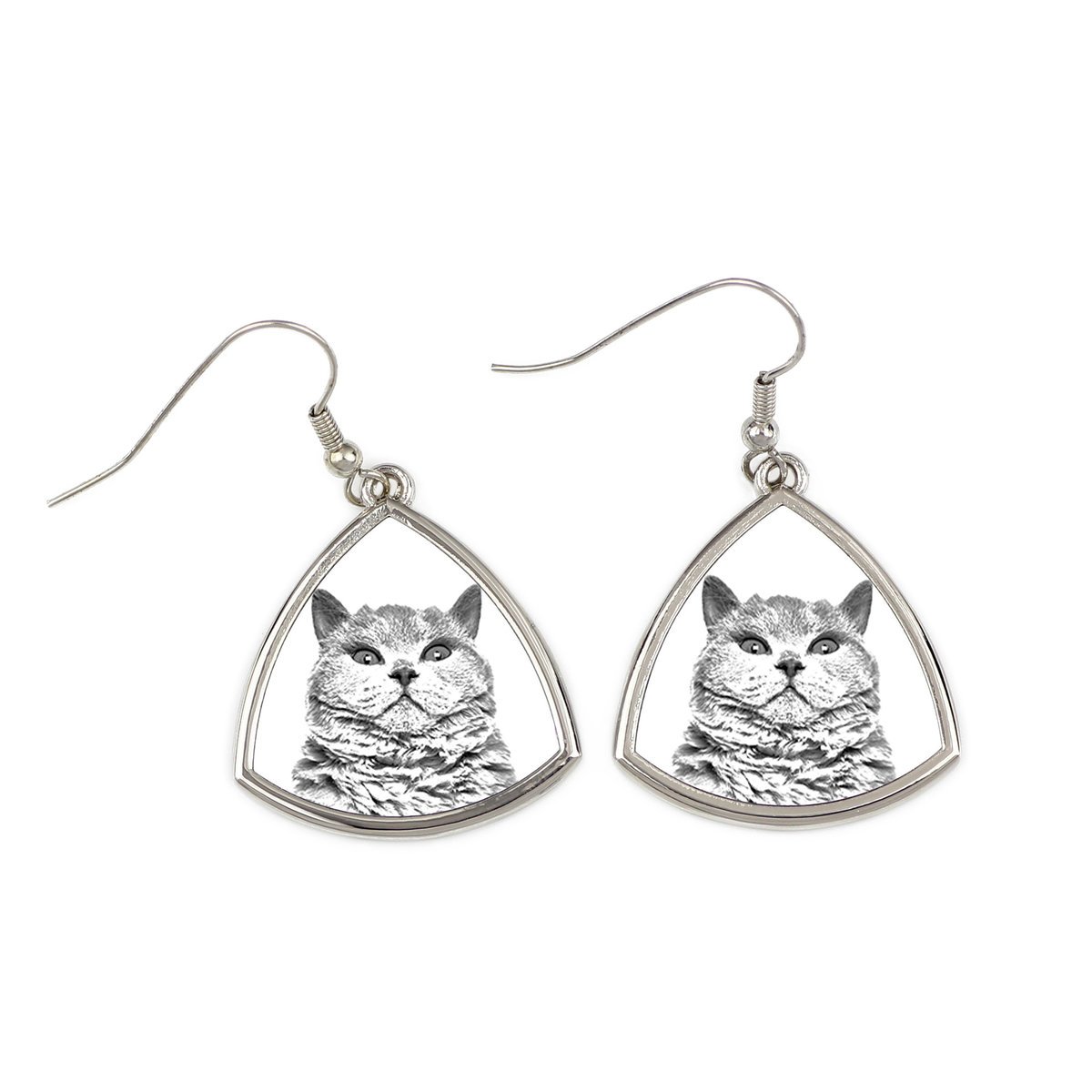 Kot Selkirk Rex krótkowłosy - kolczyki z kotem, wiszące kolczyki ze zdjęciem, personalizowana biżuteria z nadrukiem marki Art-Dog