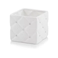 Donice - Osłonka ceramiczna kwadrat glamour biała 14 cm - miniaturka - grafika 1