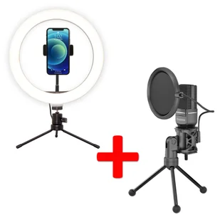 Powerton 10-calowy biały LED ring PROMO PACK - Selfie stick - miniaturka - grafika 1