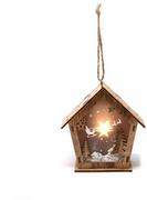 Ozdoby bożonarodzeniowe - Drewniany Domek z lampkami LED - 11 cm - 1 szt. - miniaturka - grafika 1