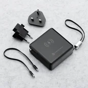 Powerbanki - Forcell F-Energy 6w1 USB A + USB C PD 45W + power bank 15000 mAh + ładowanie bezprzewodowe 15W czarna - miniaturka - grafika 1