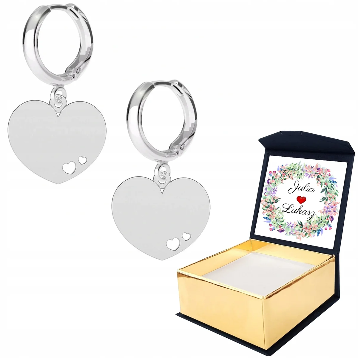 Kolczyki Srebrne Serca Serduszka Blaszki Heart Love SREBRO 925 NADRUK