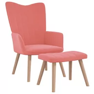 Fotele - vidaXL Fotel z podnóżkiem, różowy, obity aksamitem - miniaturka - grafika 1