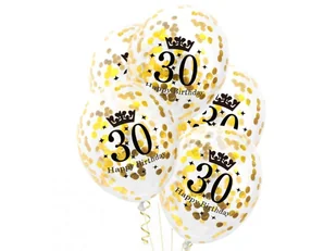 Balony Przezroczyste Ze Złotym Konfetti Na Trzydziestkę - 30 Cm - 5 Szt - Urodziny dla dorosłych - miniaturka - grafika 1