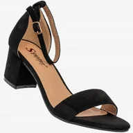 Sandały damskie - Sandały Damskie Buty Na Słupku Eleganckie Z Paskiem Niskie Modne Czarne 39 - miniaturka - grafika 1