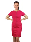 Odzież medyczna - Sukienka medyczna kosmetyczna na suwak kolor amarant z lamówką granatową krótki rękaw 36 - miniaturka - grafika 1