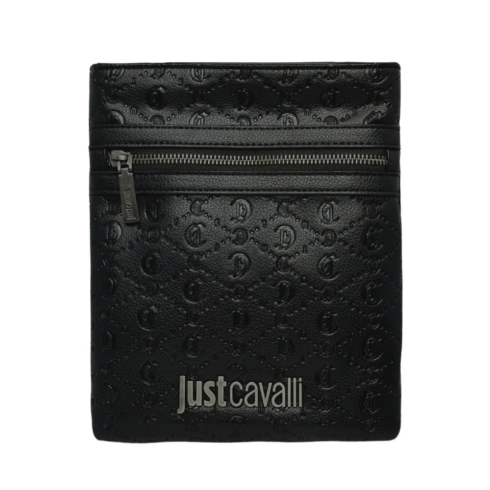 JUST CAVALLI Czarna logowana męska saszetka JC Metal Lettering - Style 4