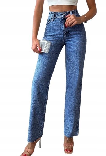 SHEIN SPODNIE JEANSOWE CASUAL PROSTE NIEBIESKIE 36 ŁSC