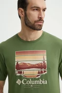 Koszulki męskie - Columbia t-shirt bawełniany Path Lake męski kolor zielony z nadrukiem 1934814 - miniaturka - grafika 1
