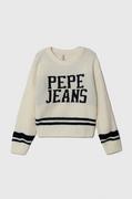 Swetry dla dziewczynek - Pepe Jeans sweter z domieszką wełny dziecięcy kolor beżowy ciepły - miniaturka - grafika 1