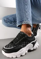 Sneakersy damskie - Czarne Sneakersy z Metaliczną Nitką na Grubej Podeszwie Melimeda - miniaturka - grafika 1