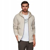 Bluzy męskie - Bluza męska dresowa rozpinana z kapturem - jasnobeżowa V1 OM-SSBZ-0178 M - miniaturka - grafika 1
