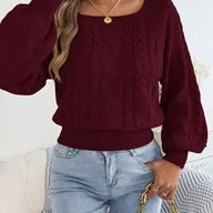 Swetry damskie - TEMU Jesień- Casual Wakacyjny Jednokolorowy Sweter z Kwadratowym Dekoltem, Twist, Wszechstronny, Długi Rękaw, Z Pasem - miniaturka - grafika 1